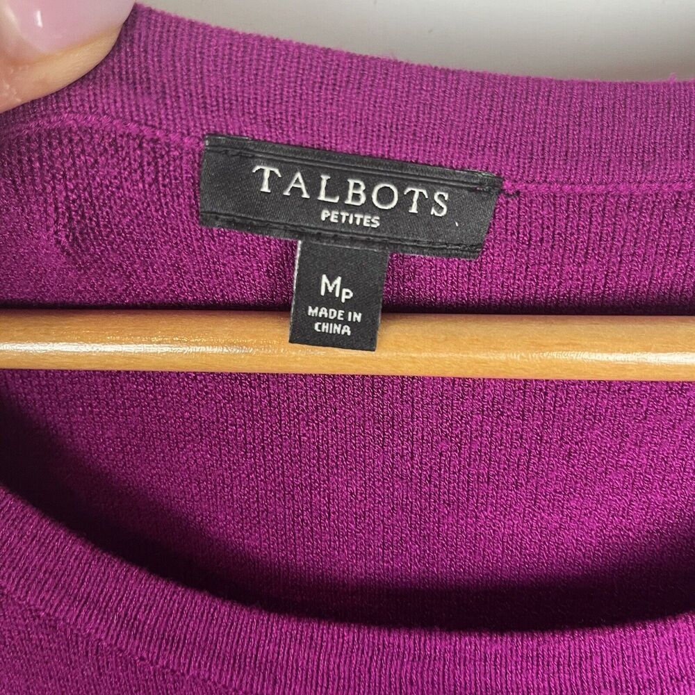 Talbots Ruffle 3/4 Sleeve Sweater Dress Plum Purple Midi Stretch Viscose Medium‍ - Picture 4 of 5